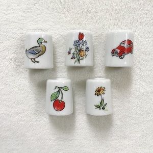 Set of 5 Vintage 1970s Porcelain Mini Candle Holders | Whimsical